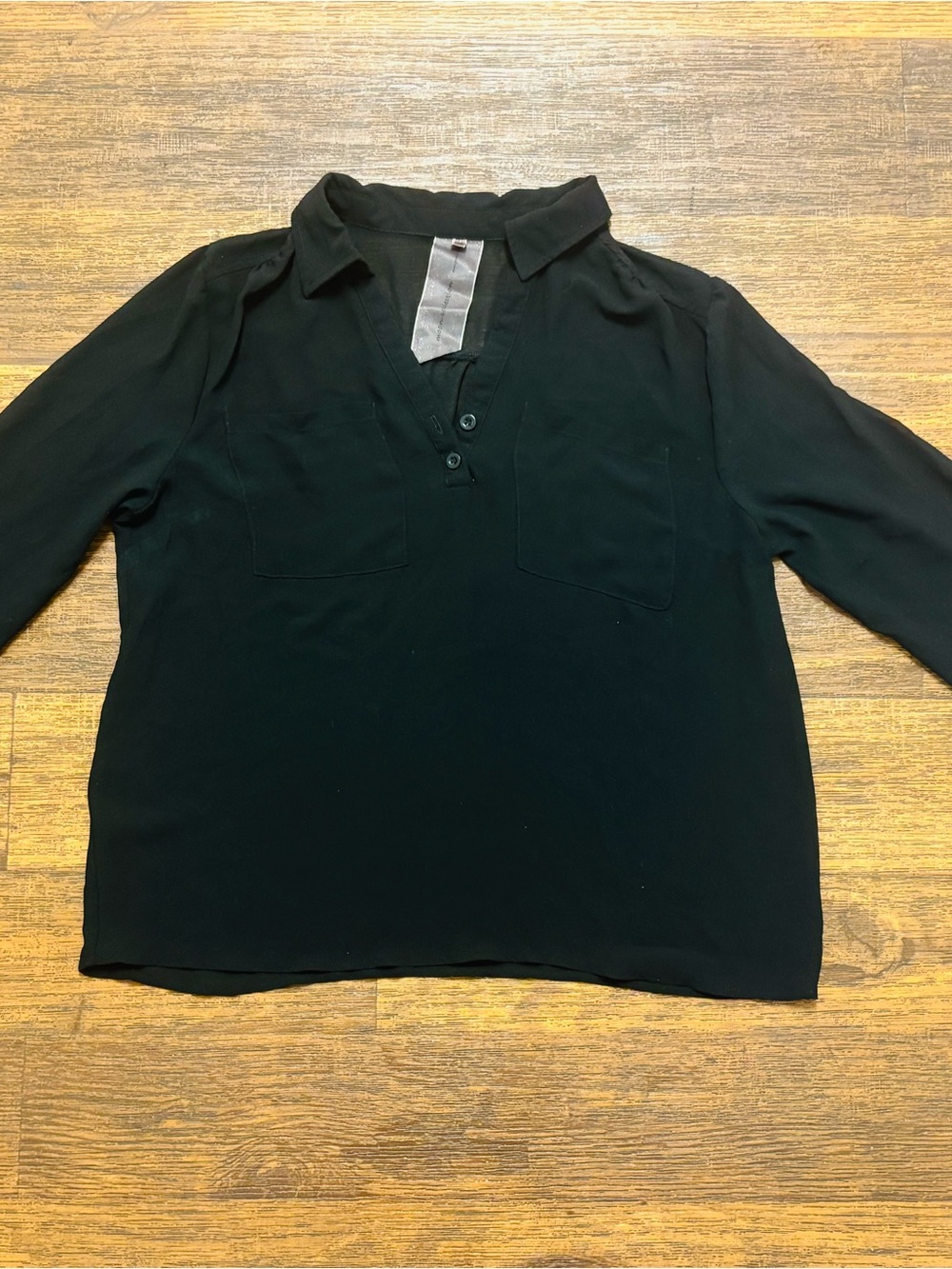 Moon Collection Black V-Neck Button Front Blouse - Picture 2 of 8